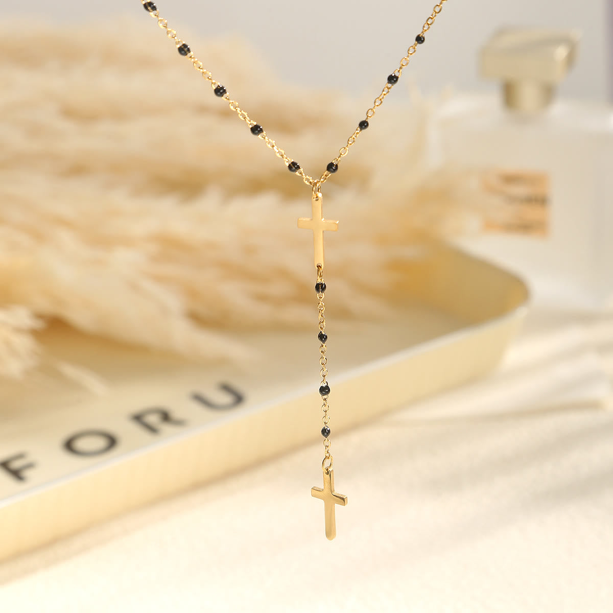 Layered Cross Drop Necklace: Embodying Steadfast Grace and Heavenly Blessing