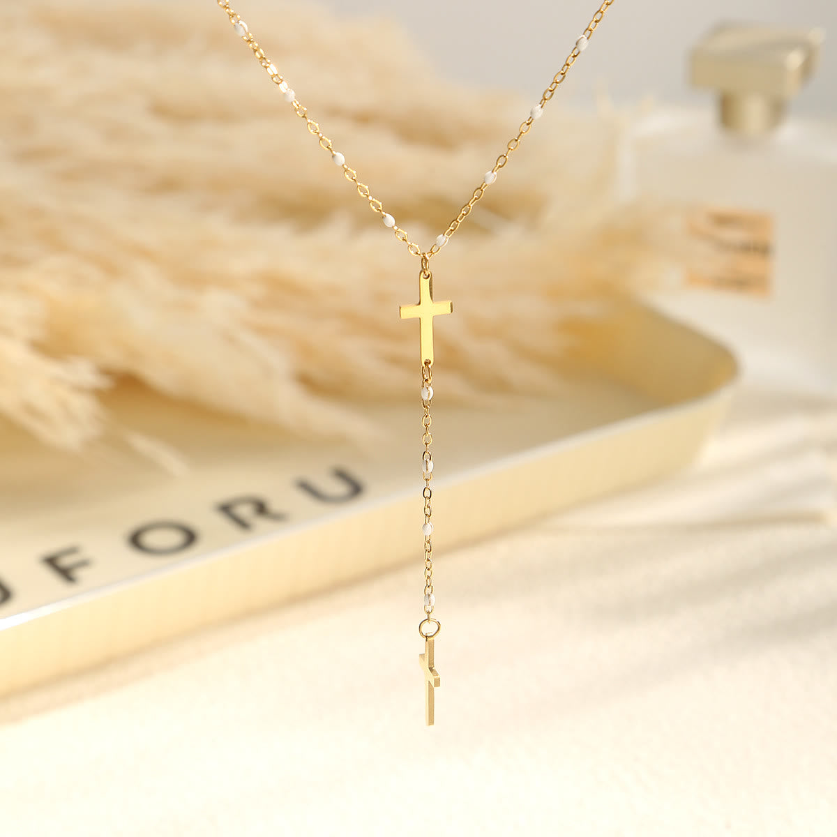 Layered Cross Drop Necklace: Embodying Steadfast Grace and Heavenly Blessing