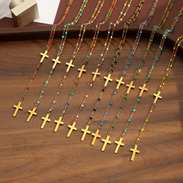 Layered Cross Drop Necklace: Embodying Steadfast Grace and Heavenly Blessing
