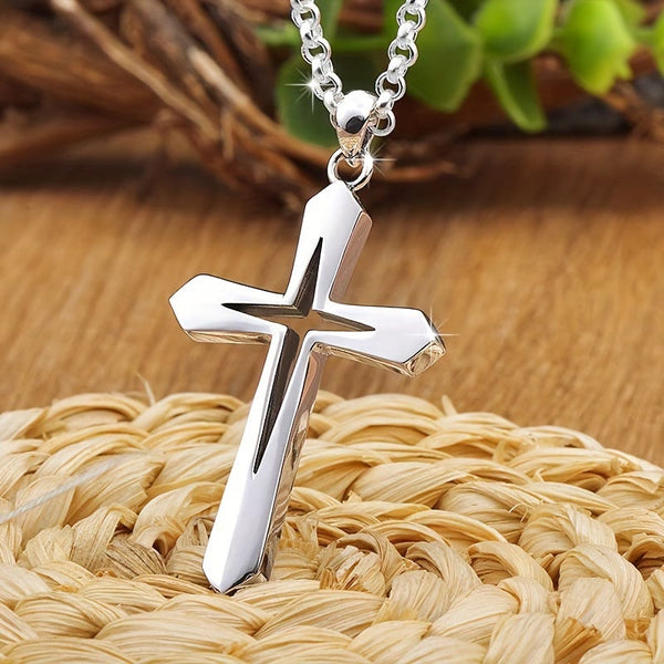 Sleek Contoured Cross Charm Necklace: Embodying Steadfast Grace and Heavenly Blessing