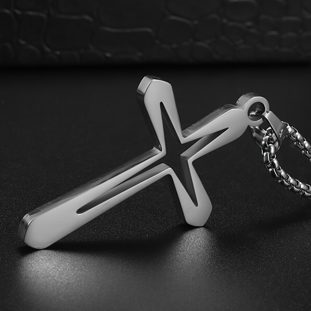 Sleek Contoured Cross Charm Necklace: Embodying Steadfast Grace and Heavenly Blessing