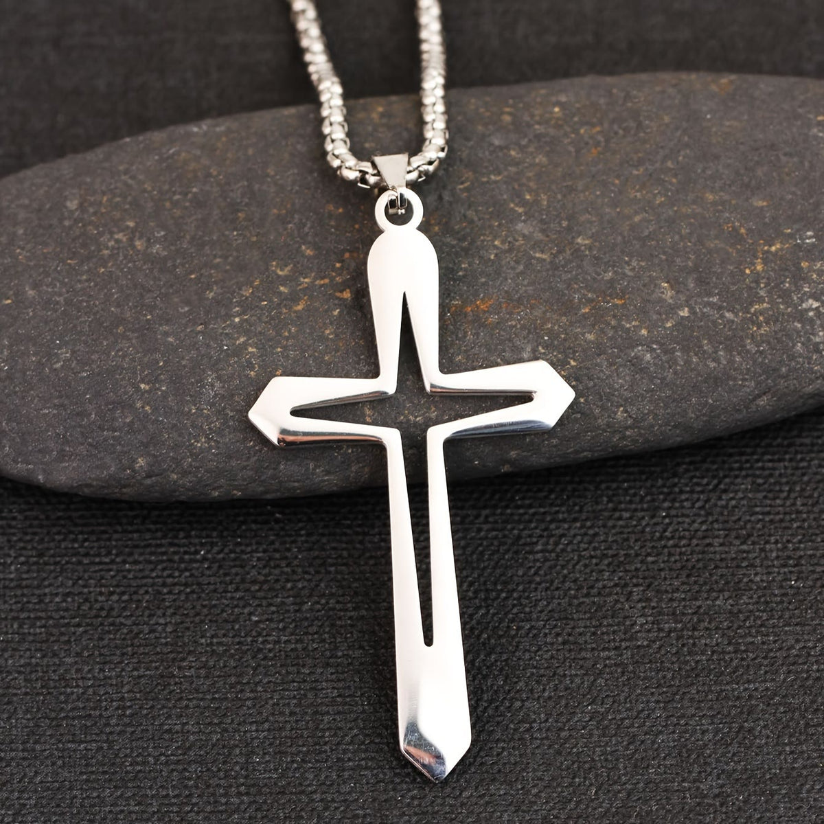 Sleek Contoured Cross Charm Necklace: Embodying Steadfast Grace and Heavenly Blessing