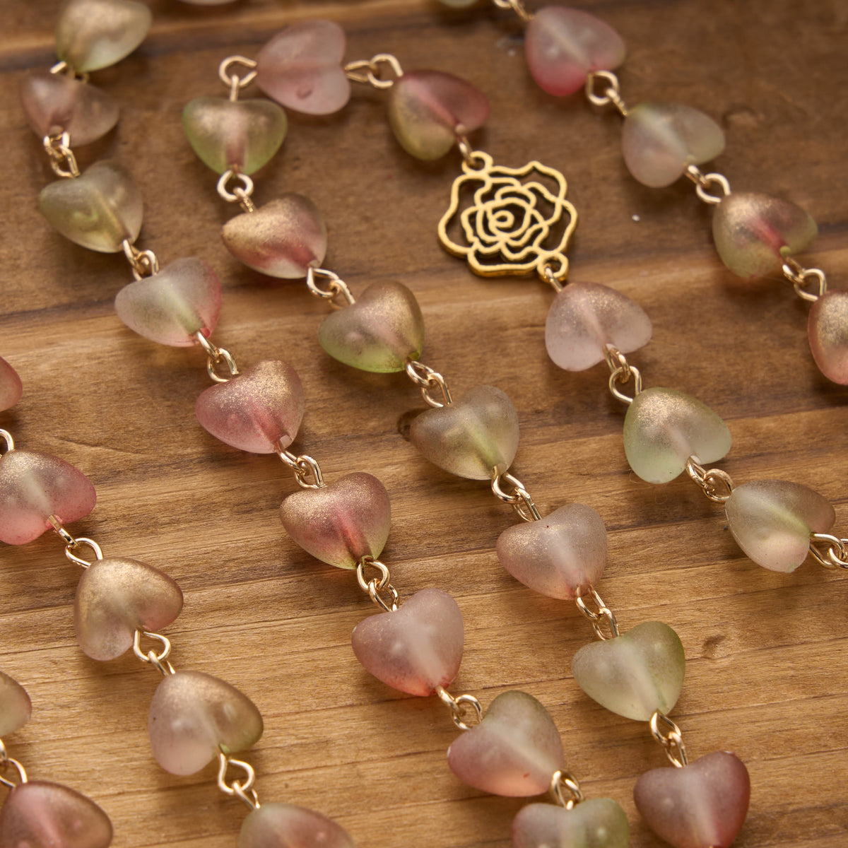 Gradient Frosted Heart Glass Bead Seven Sorrows Rosary with Our Lady Portrait Pendant