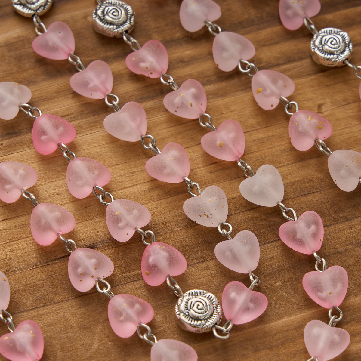 Gradient Frosted Heart Glass Bead Seven Sorrows Rosary with Our Lady Portrait Pendant