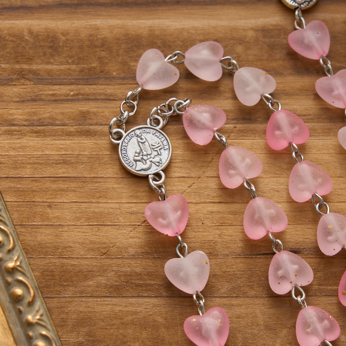 Gradient Frosted Heart Glass Bead Seven Sorrows Rosary with Our Lady Portrait Pendant