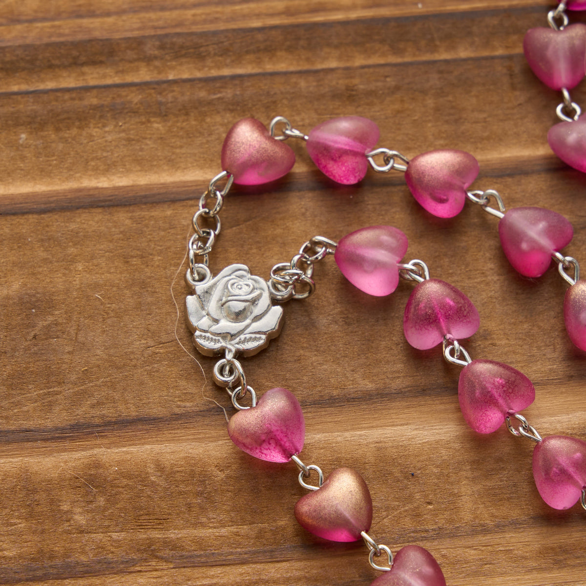 Gradient Frosted Heart Glass Bead Seven Sorrows Rosary with Our Lady Portrait Pendant