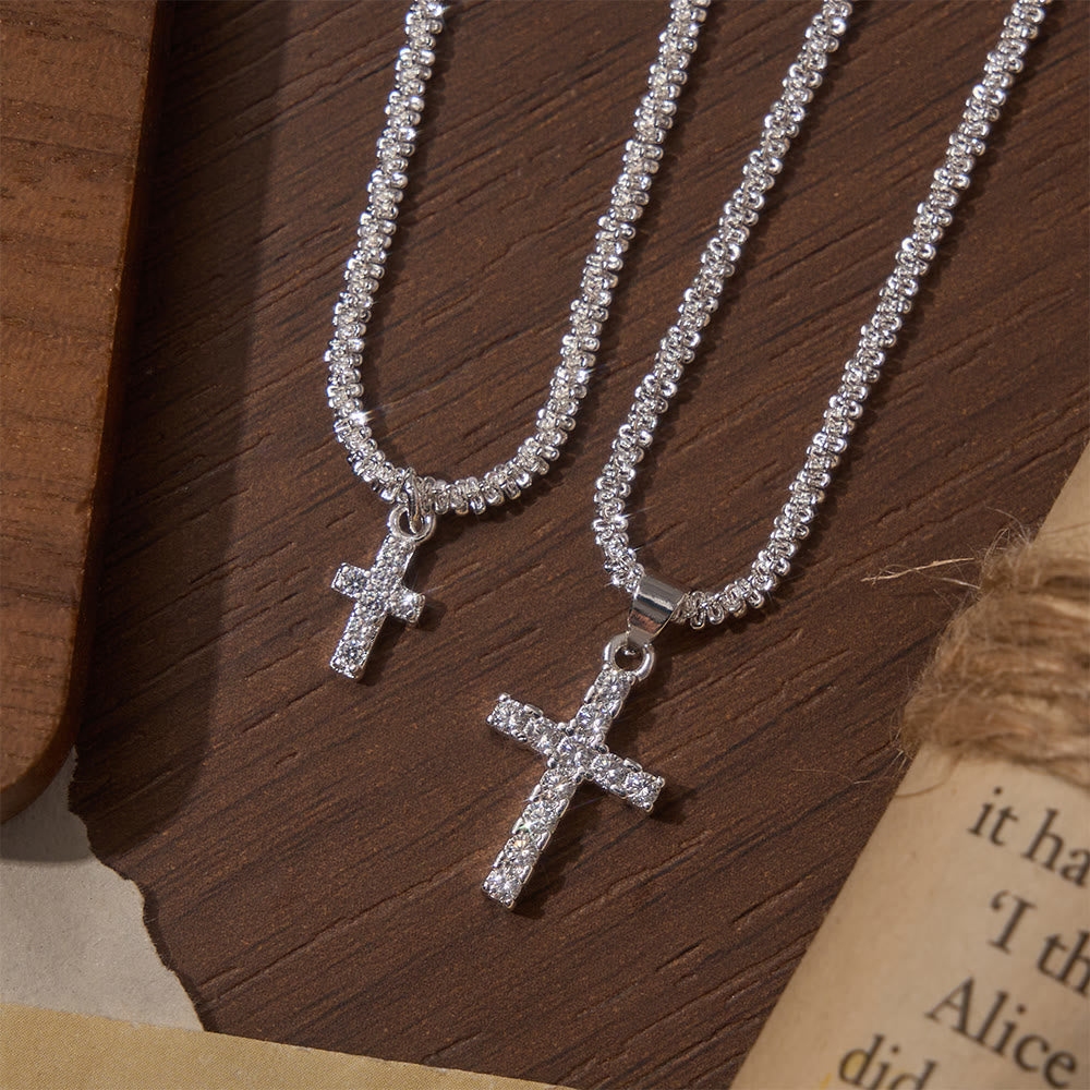 Full Pave Zircon Dainty Cross Tennis Chain Matching Necklace & Bracelet