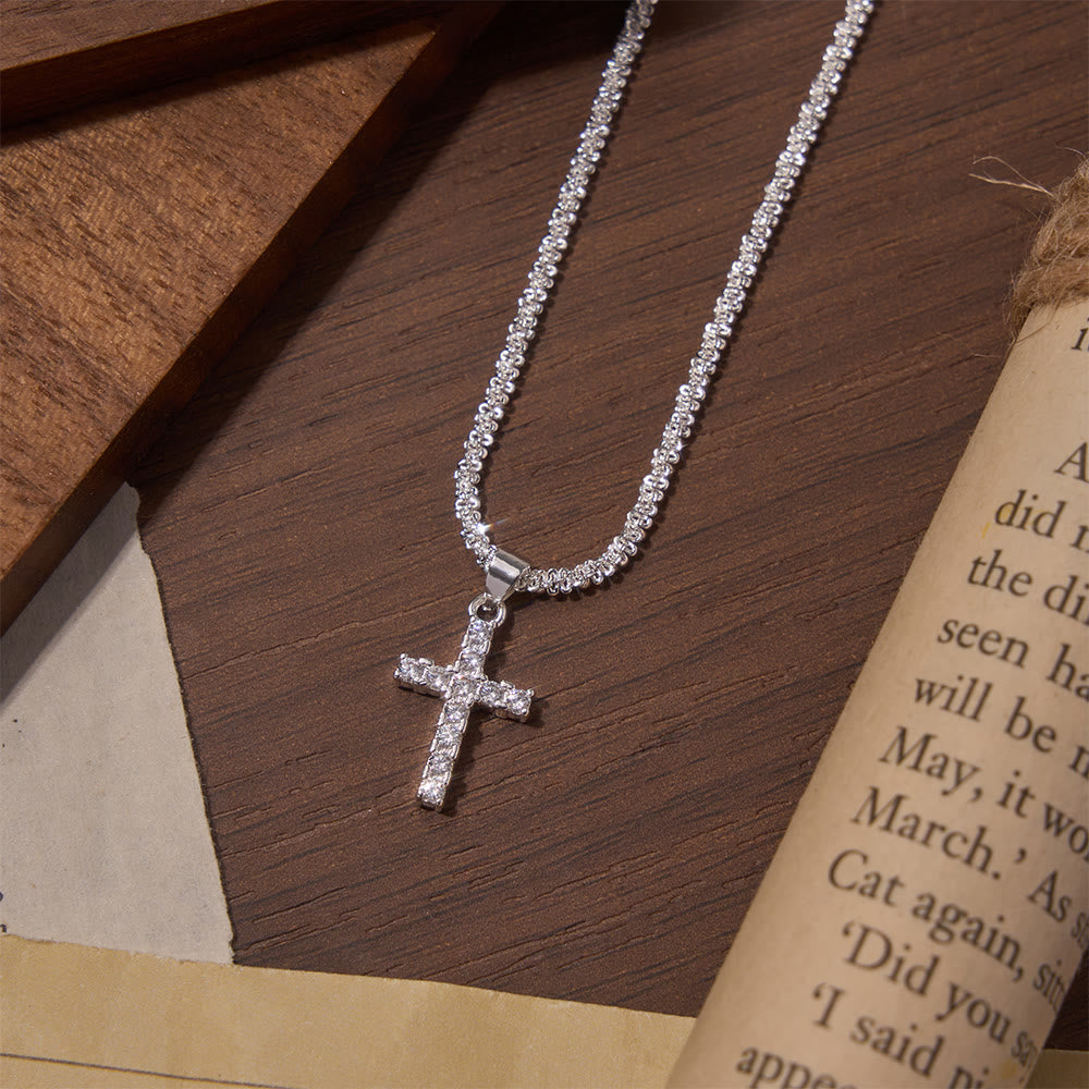 Full Pave Zircon Dainty Cross Tennis Chain Matching Necklace & Bracelet
