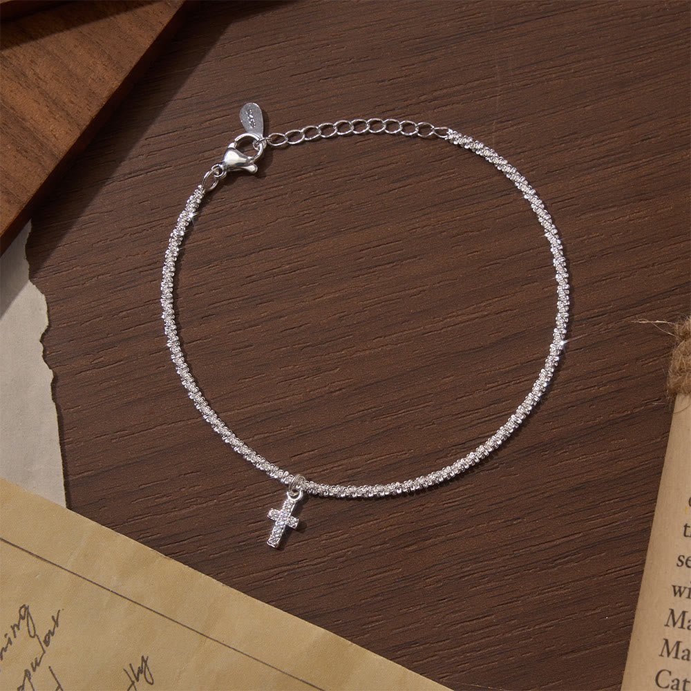 Full Pave Zircon Dainty Cross Tennis Chain Matching Necklace & Bracelet