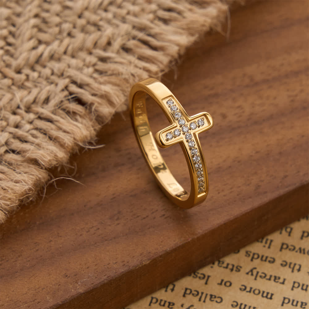 Faith Hope Love Engraved Cross Ring with Golden & Silver Two Colors