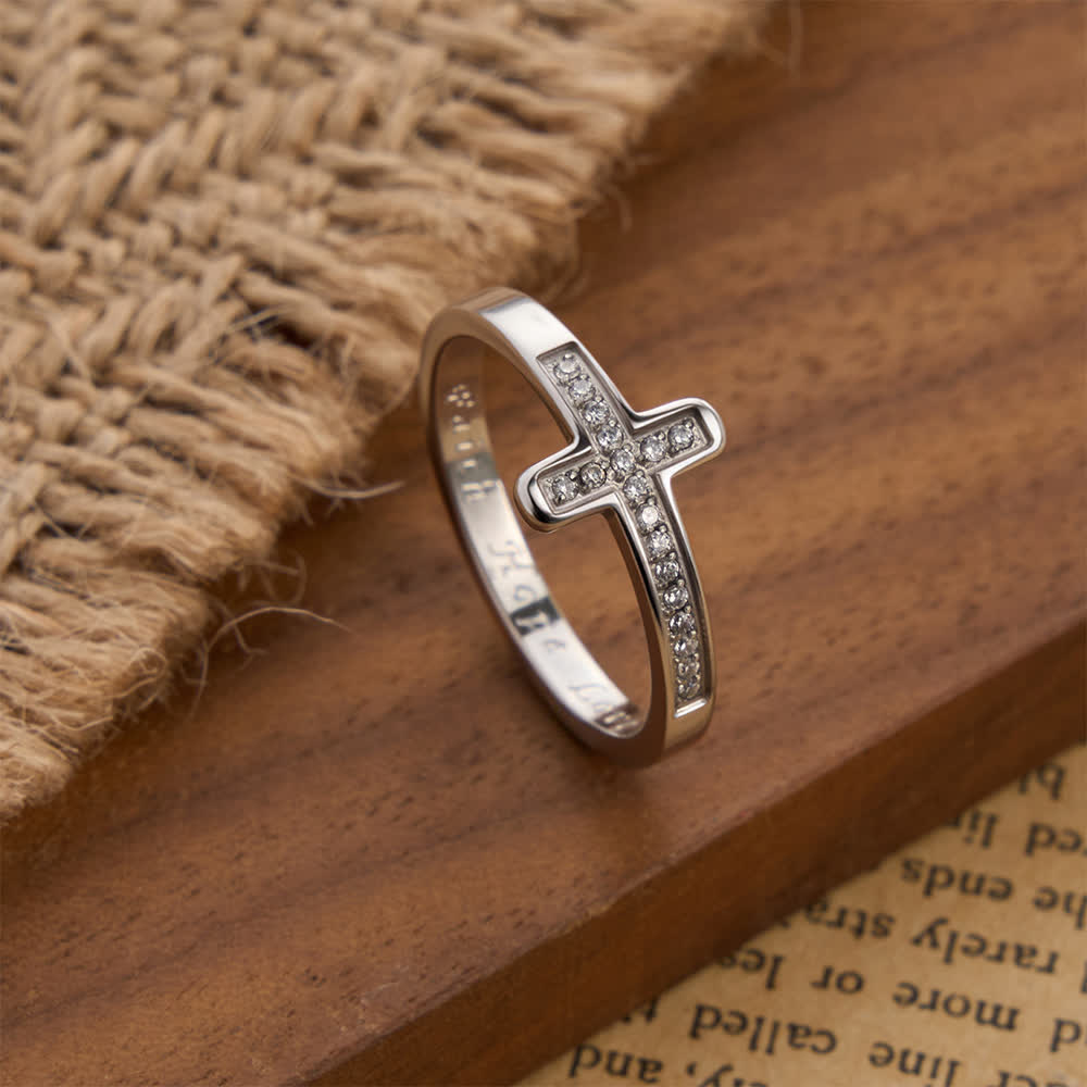 Faith Hope Love Engraved Cross Ring with Golden & Silver Two Colors