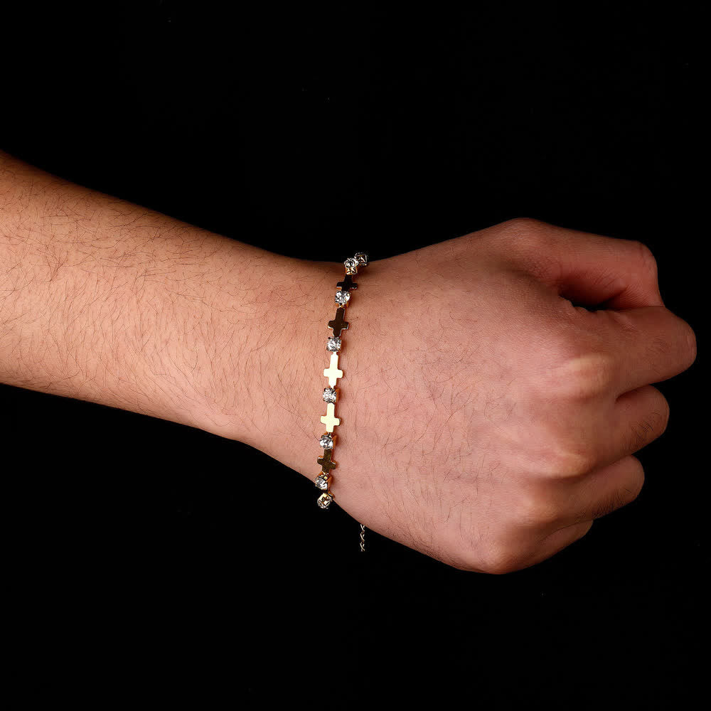 Elegant Everyday Gold Cross Chain Bracelet with Sparkling Rhinestone