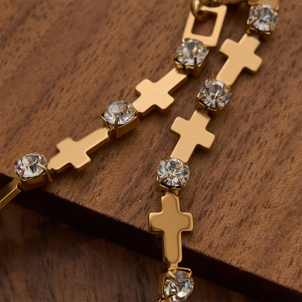 Elegant Everyday Gold Cross Chain Bracelet with Sparkling Rhinestone
