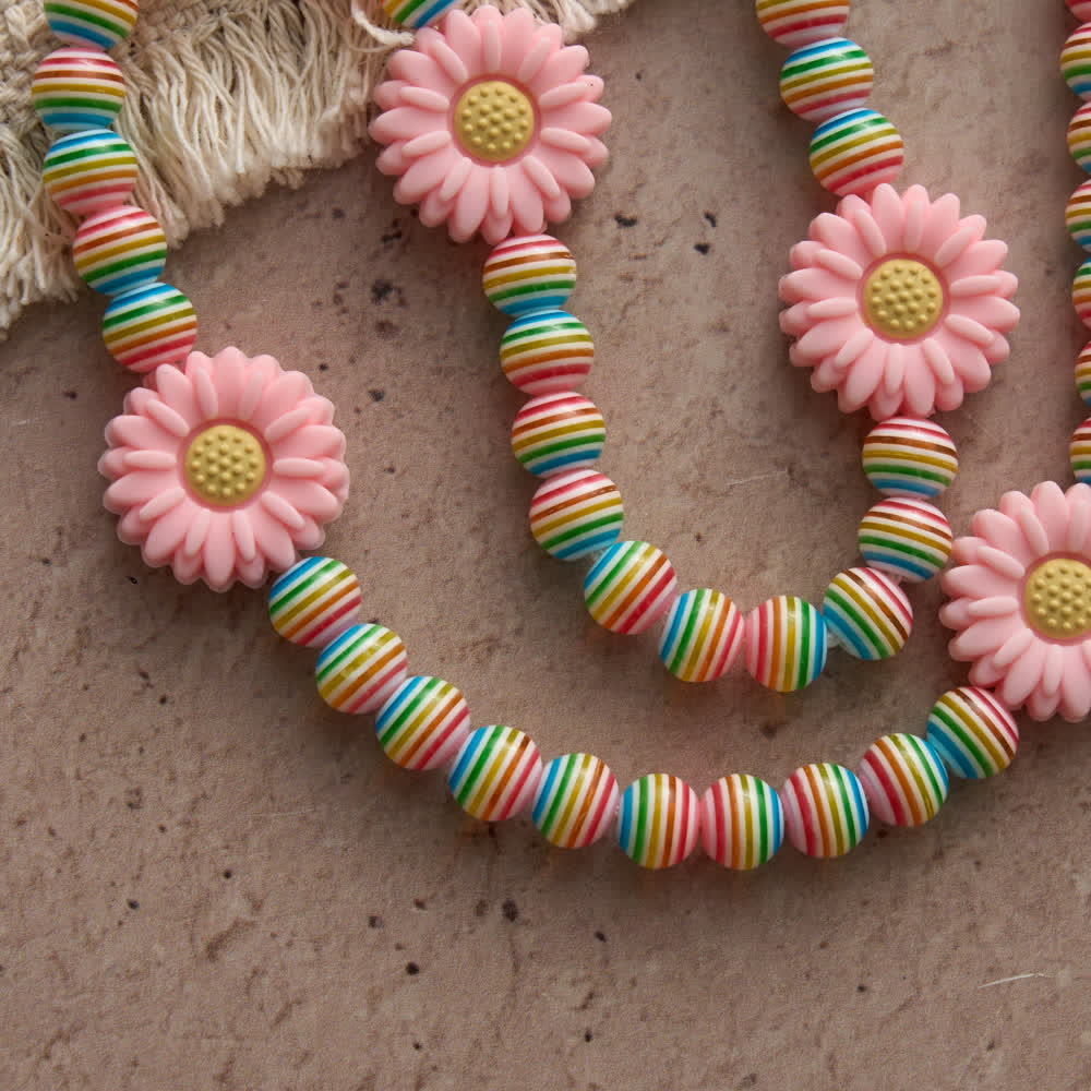 Soft Pastel Rainbow Stripe Rosary with Pink Daisy & Kids' Faith Accessory