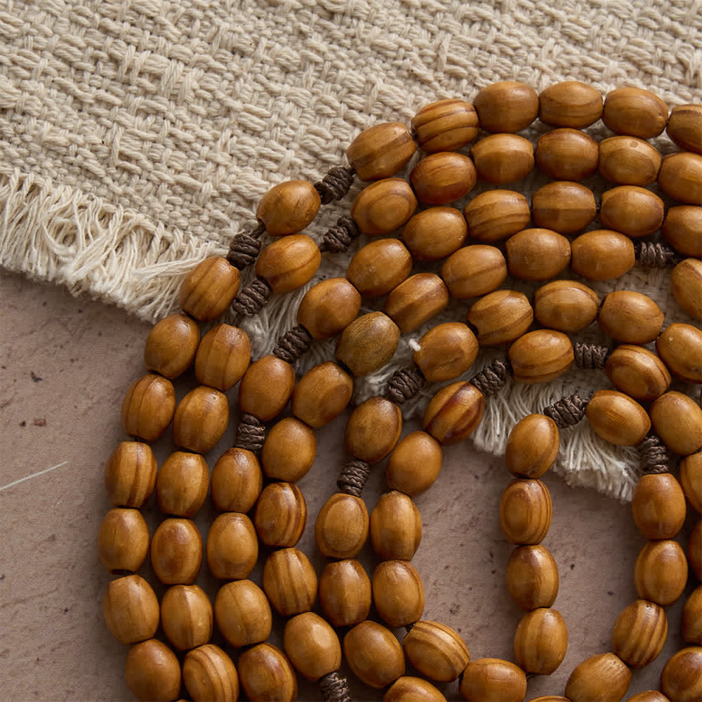 Traditional Rustic Oval Wood 15-Decade Rosary with St. Benedict Centerpiece