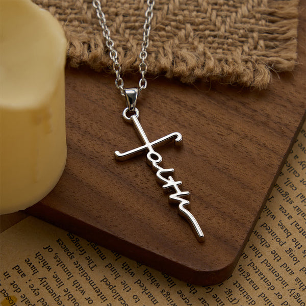 Elegant Scripted Faith Cross: Gentle Belief Charm & Daily Wear Jewelry