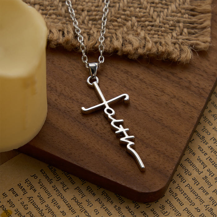 Elegant Scripted Faith Cross: Gentle Belief Charm & Daily Wear Jewelry