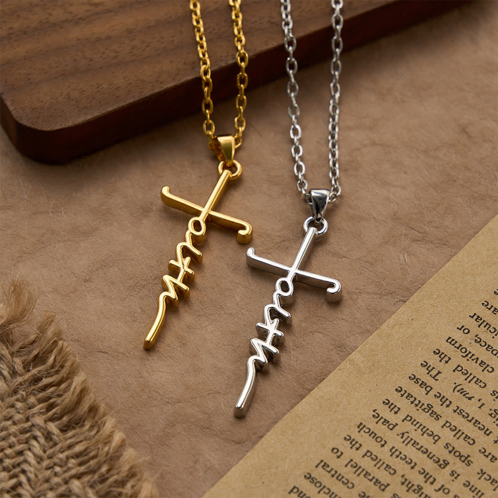 Elegant Scripted Faith Cross: Gentle Belief Charm & Daily Wear Jewelry