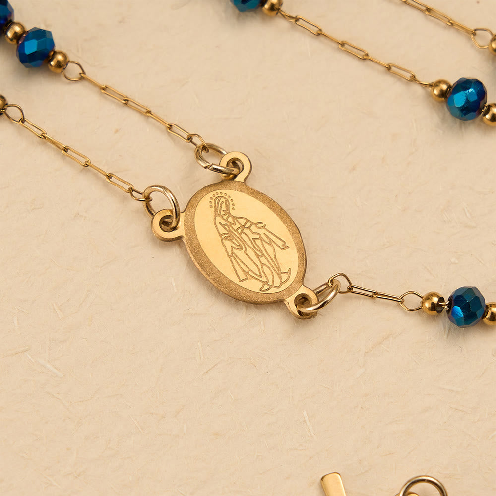 Faceted Crystal & Imitation Pearl Bead Minimal Our Lady Rosary with Flat Cross Pendant
