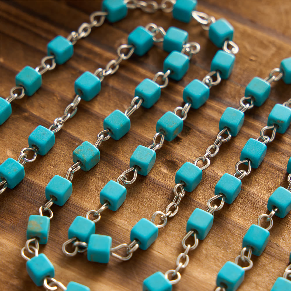 Cube Turquoise Bead Crystal Border Our Lady Prayer Rosary: Emblem of Gentle Heavenly Protection