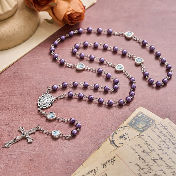 Multi-Tone Glossy Pearlescent Bead Heart Saint Portrait Prayer Rosary: Emblem of Gentle Heavenly Shelter