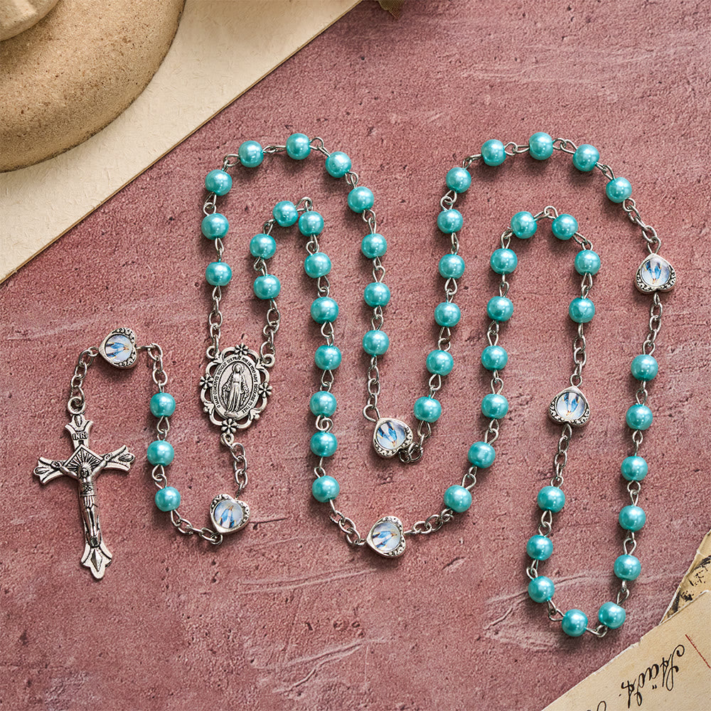 Multi-Tone Glossy Pearlescent Bead Heart Saint Portrait Prayer Rosary: Emblem of Gentle Heavenly Shelter