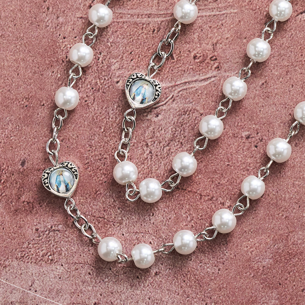 Multi-Tone Glossy Pearlescent Bead Heart Saint Portrait Prayer Rosary: Emblem of Gentle Heavenly Shelter
