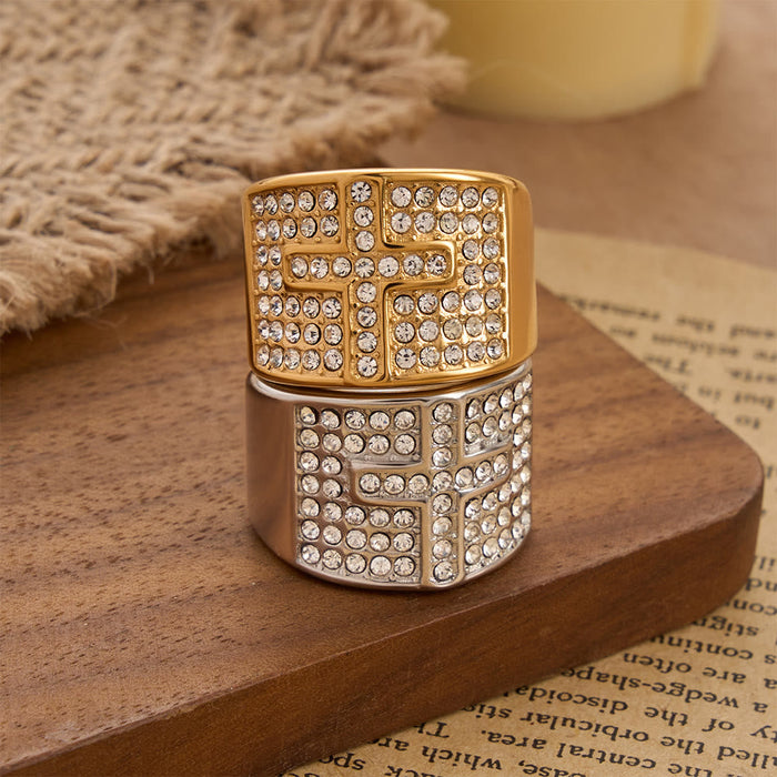 Dual Color Polished Thick Band Fully Encased Zircon Cross Ring: Bearer of Steady Quiet Spiritual Serenity