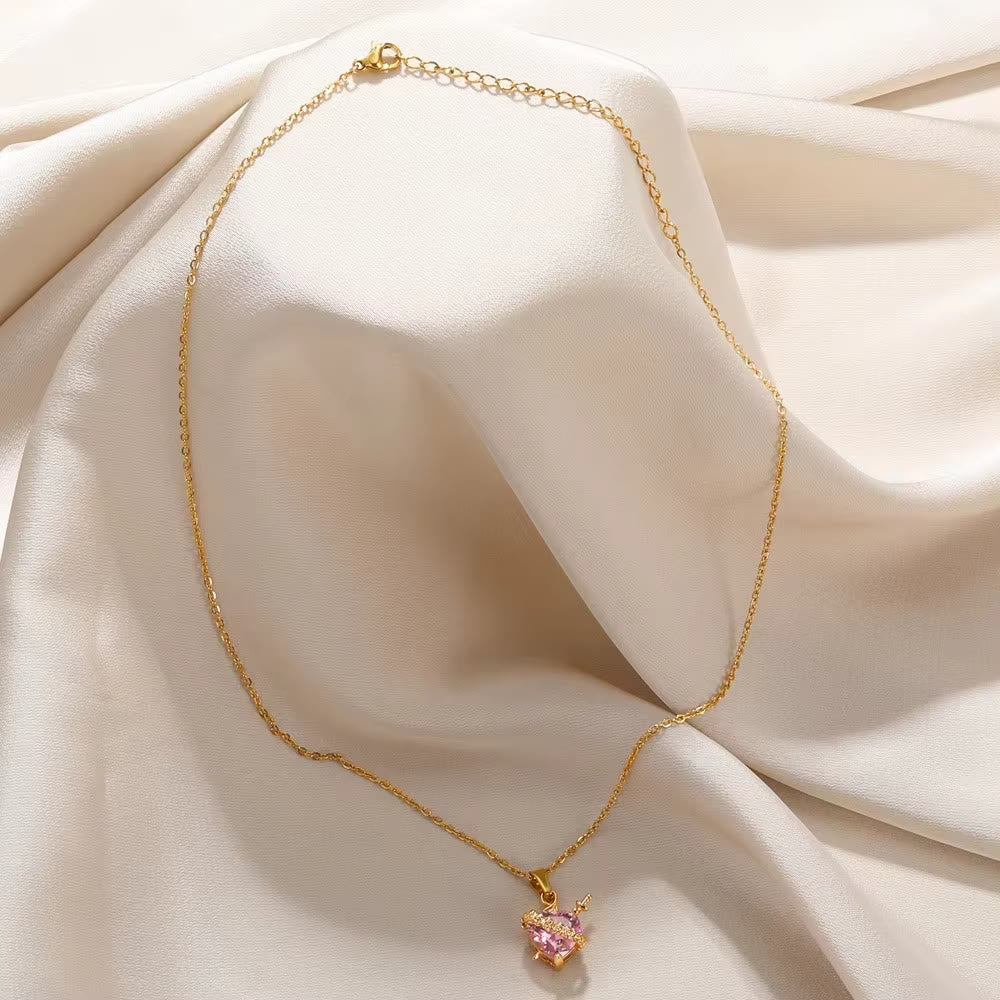 Pink Sacred Heart Rose Dagger Pendant Necklace: Timeless Emblem of Sacred Vow and Devoted Affection