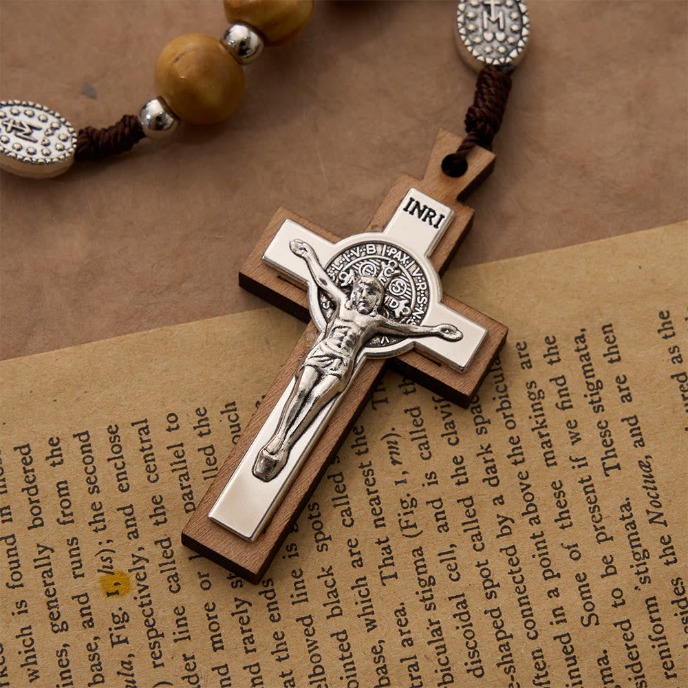Cord Wood Crucifix Rosary Bracelet: Graceful Token of Quiet Prayerful Peace