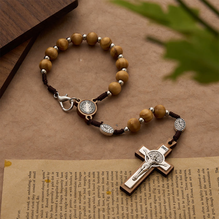Cord Wood Crucifix Rosary Bracelet: Graceful Token of Quiet Prayerful Peace