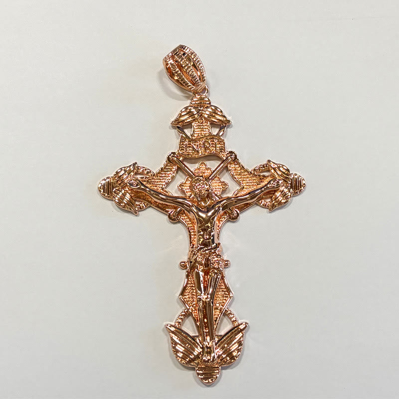 Detailed Carved Winged Crucifix Rope Chain Necklace: Graceful Token of Gentle Heavenly Mercy