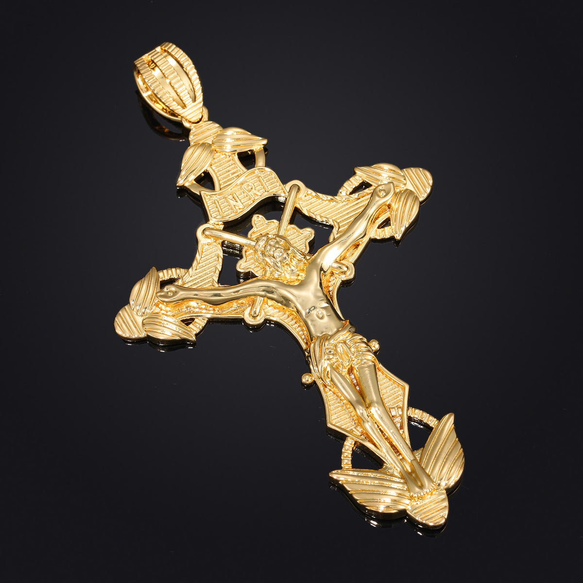 Detailed Carved Winged Crucifix Rope Chain Necklace: Graceful Token of Gentle Heavenly Mercy