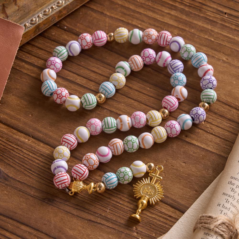 Sport Ball Themed Matte Bead with IHS Monstrance & Holy Grail Prayer Rosary