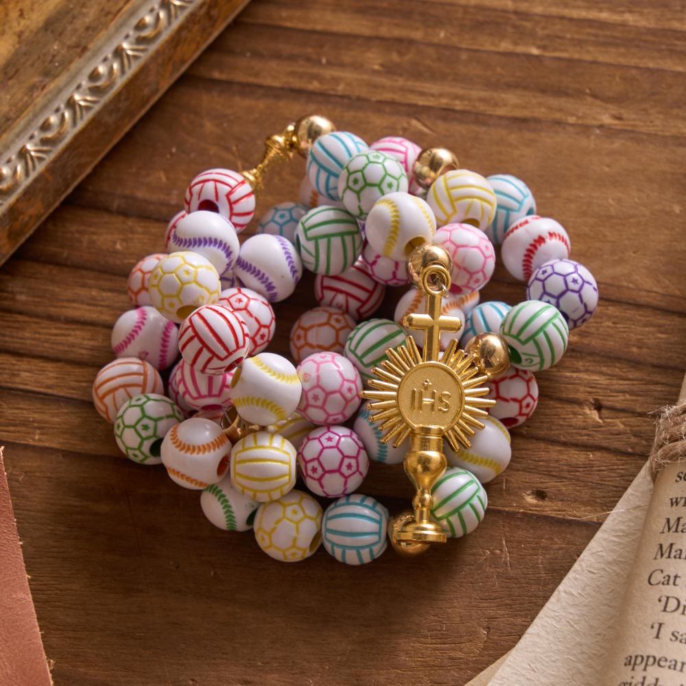 Sport Ball Themed Matte Bead with IHS Monstrance & Holy Grail Prayer Rosary