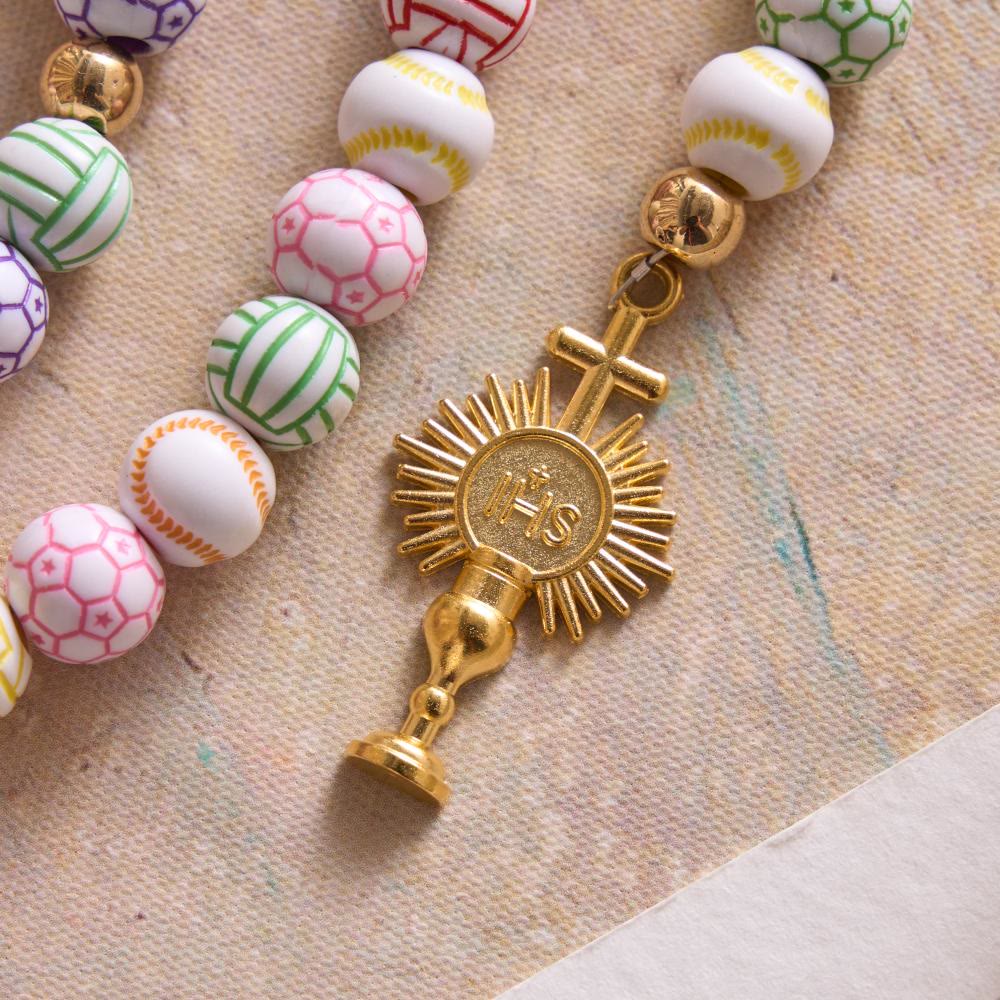 Sport Ball Themed Matte Bead with IHS Monstrance & Holy Grail Prayer Rosary