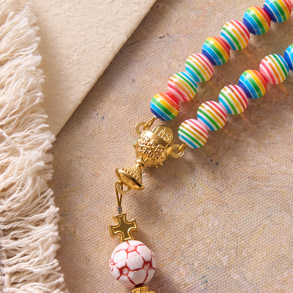 Rainbow Soccer Bead with Holy Grail & Monstrance Prayer Rosary