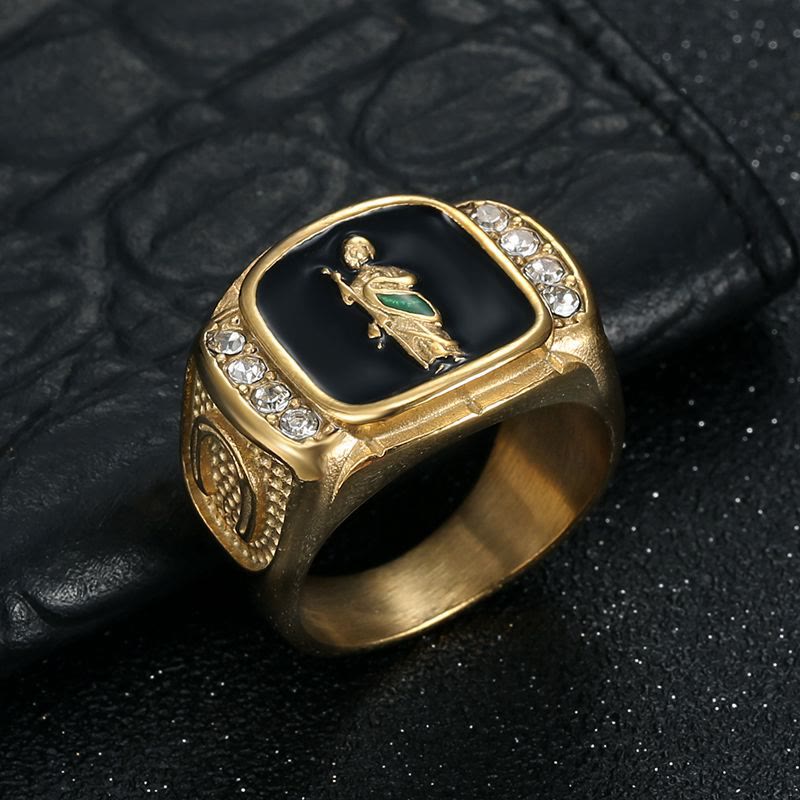 Framed Stone St. Jude Sculpted Signet Ring: Timeless Emblem of Steadfast Devotional Trust