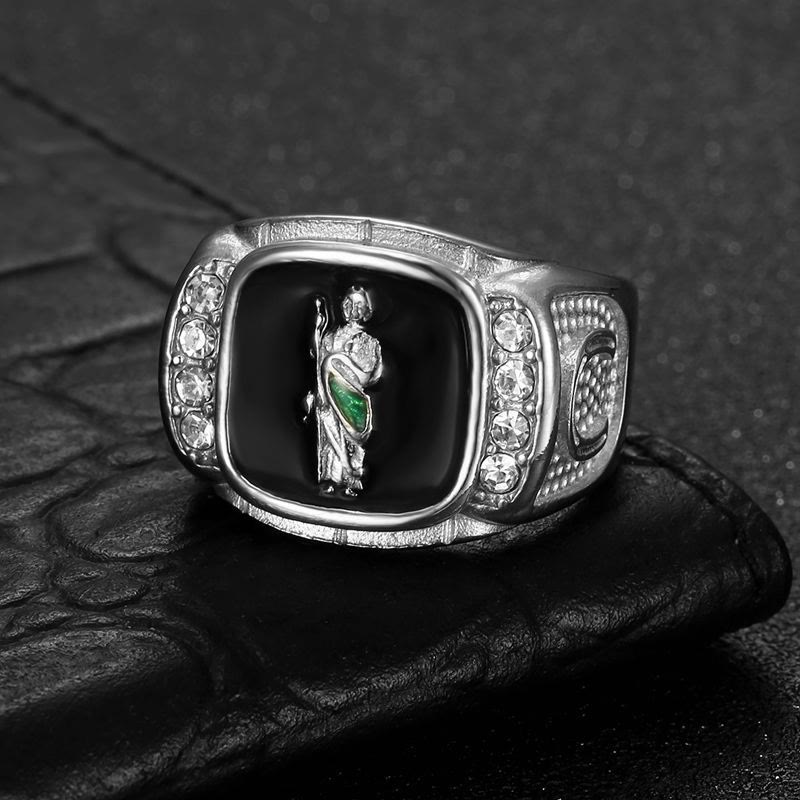 Framed Stone St. Jude Sculpted Signet Ring: Timeless Emblem of Steadfast Devotional Trust