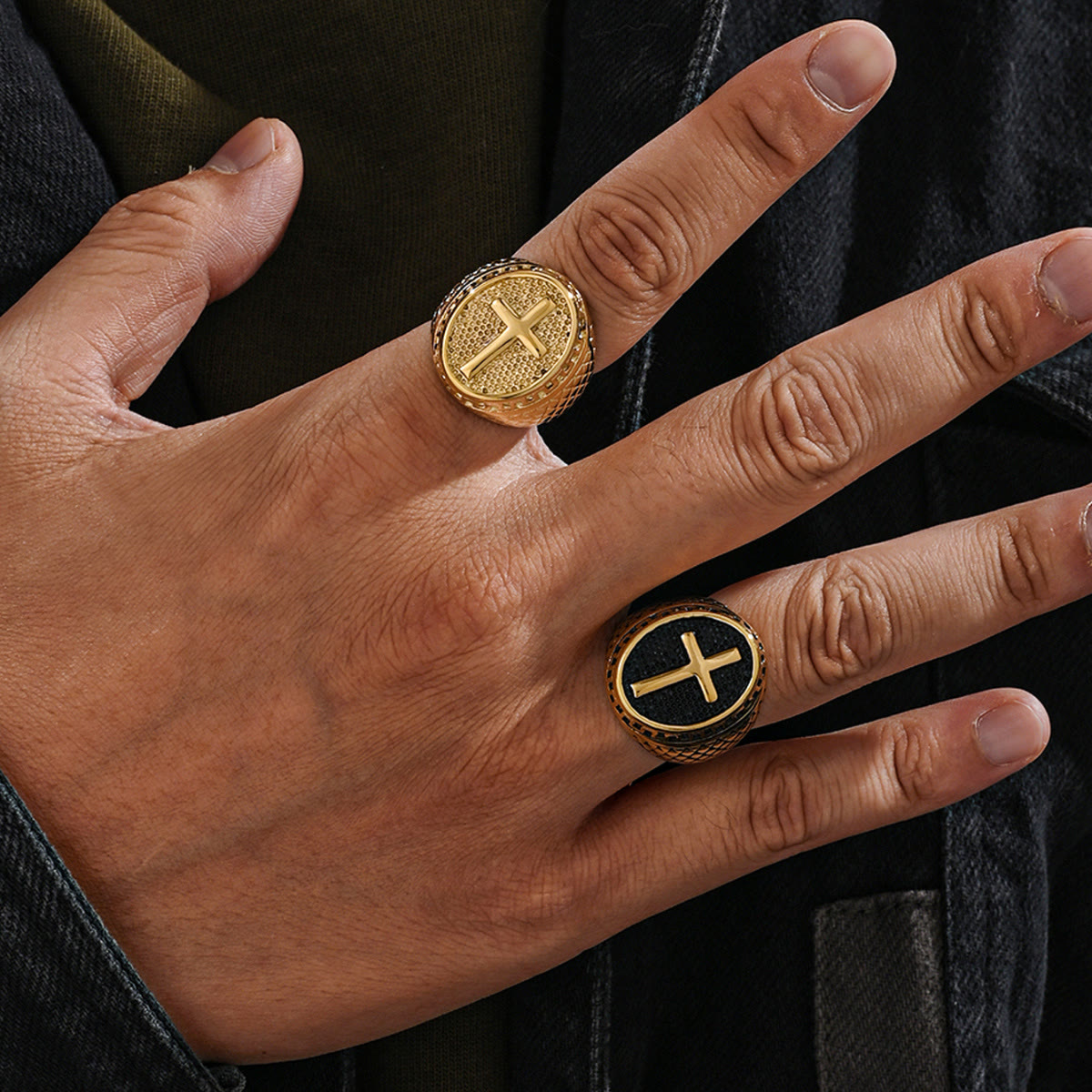 Oval Plaque Raised Cross Textured Side Signet Ring: Timeless Emblem of Unshakable Sacred Faith