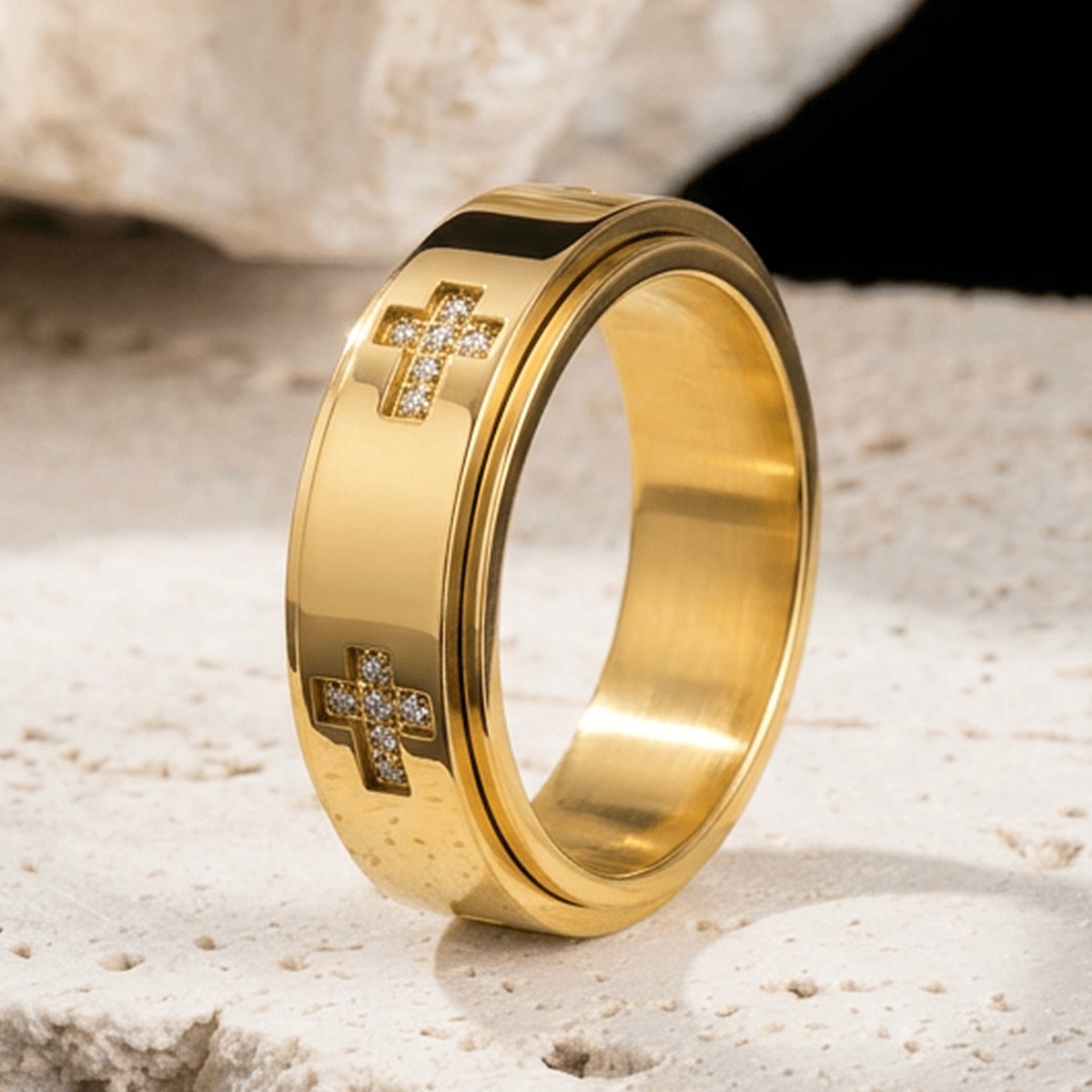 Dual-Layer Rotatable Cross Accent Anxiety Relief Ring: Timeless Emblem of Abiding Heavenly Shelter