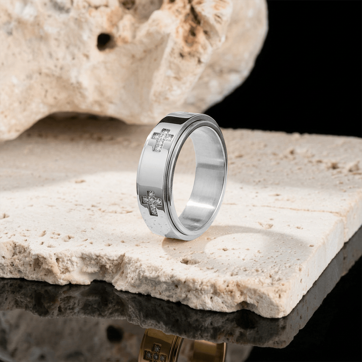 Dual-Layer Rotatable Cross Accent Anxiety Relief Ring: Timeless Emblem of Abiding Heavenly Shelter