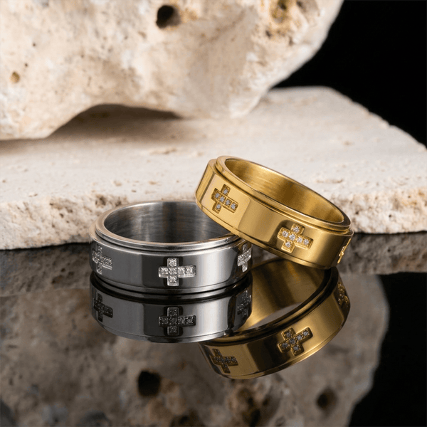 Dual-Layer Rotatable Cross Accent Anxiety Relief Ring: Timeless Emblem of Abiding Heavenly Shelter
