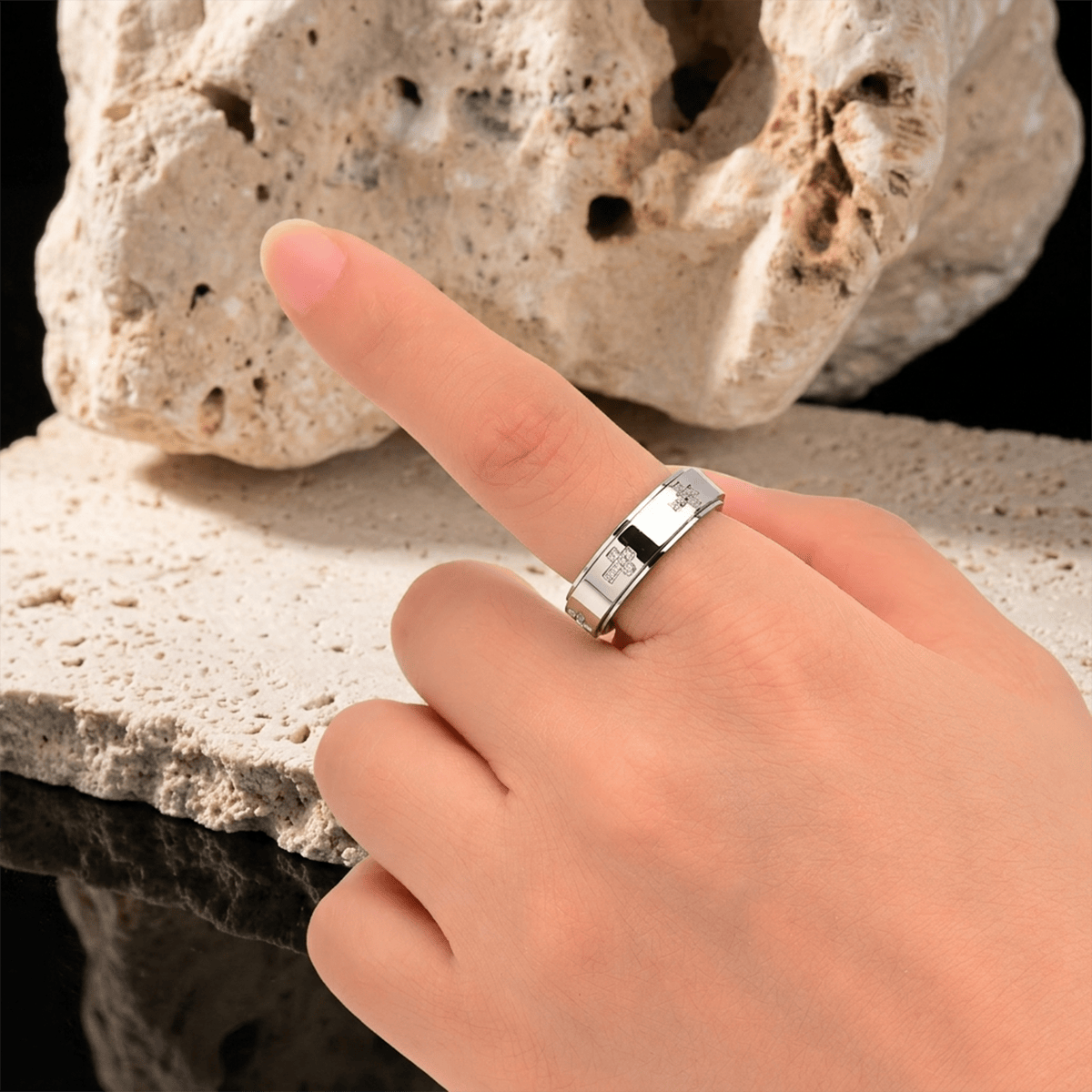 Dual-Layer Rotatable Cross Accent Anxiety Relief Ring: Timeless Emblem of Abiding Heavenly Shelter