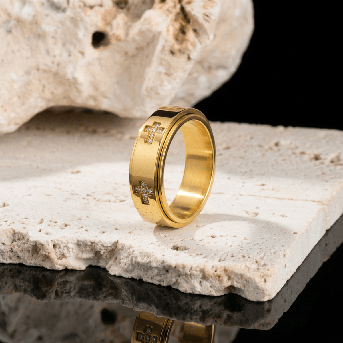 Dual-Layer Rotatable Cross Accent Anxiety Relief Ring: Timeless Emblem of Abiding Heavenly Shelter