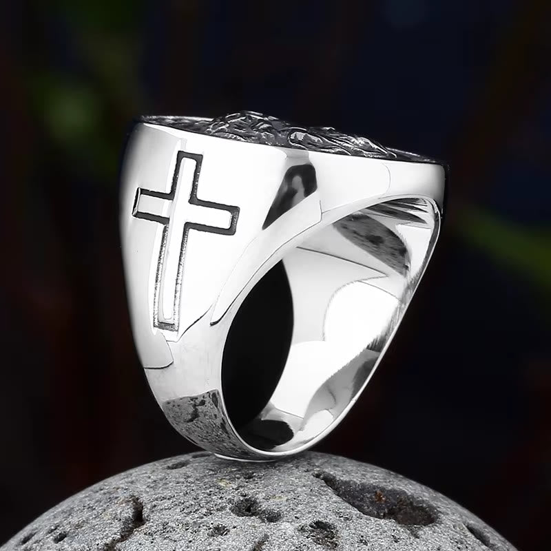 Round Plaque Crown of Thorns Jesus Scroll Border Signet Ring: Timeless Emblem of Unshakable Sacred Faith