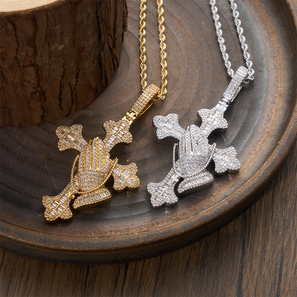 Stone Inlaid Praying Hands Cross Pendant Necklace: Timeless Emblem of Sincere Devout Prayer