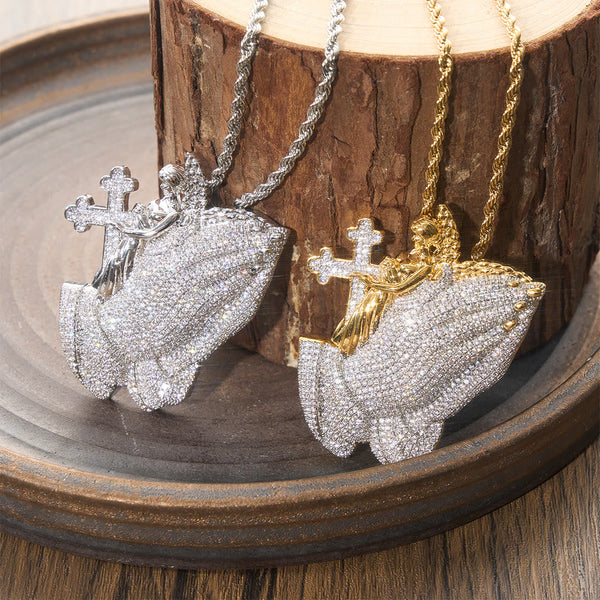 Full Pave Holy Figure Cross Pendant Necklace: Timeless Emblem of Gentle Sacrificial Love