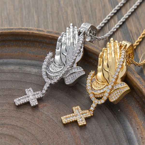 Praying Hand Stone Wreath Cross Necklace: Timeless Emblem of Abiding Divine Peace