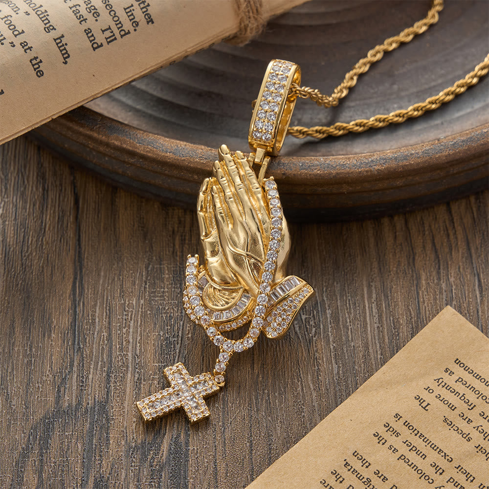 Praying Hand Stone Wreath Cross Necklace: Timeless Emblem of Abiding Divine Peace